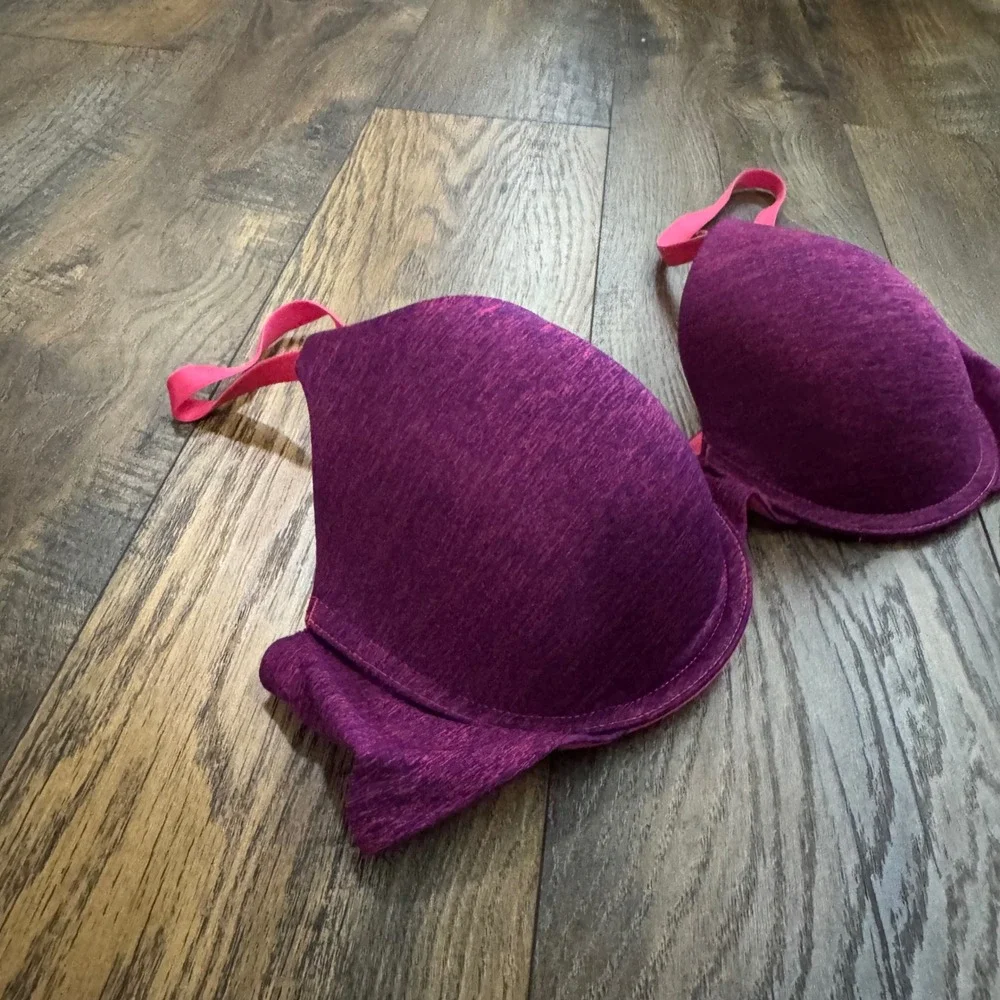 Victorias Secret Uplift Semi Demi Bra Purple Pink Straps 36C Comfort Underwire
